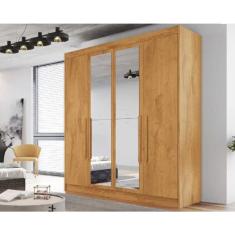 Guarda Roupa Solteiro Nantes 4 Portas de Bater 3 Gavetas 100% MDF com Espelho Peroba Móveis Europa