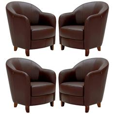 Kit 4 Poltronas Decorativas Sala de Estar Pés Madeira Kairós Couro Chocolate - Gran Belo