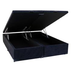 Cama Box King Size Com Bau Pistão Gás- Preto Suede Bipartido - Acolchõ