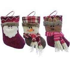 Trio Decoração Natal Bota Meia Rena Papai Noel Boneco Neve Natalino 18cm