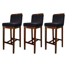 Kit 3 Banquetas Alta para CozinhaLíbia Madeira Capuccino Suede CCS