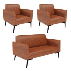 Sofá Namoradeira Com 2 Poltronas Pés Villach Marisa Corano D03 - D\`rossi Cor Nozes