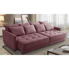 Sofá Sem Caixa Retrátil Reclinável 2,50m Carol Veludo Rosê Adonai Esto