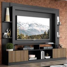 Rack Estante c/ Painel TV 65" e 2 portas Oslo Multimóveis Preto/Madeir