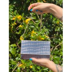 Bolsa Festa Quadrada Croco Metalizada De Ombro E De Mão Alça Corrente 