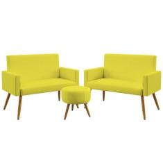 Kit 2 Poltronas Namoradeiras Vega e Puff Solar Sued Amarelo Aradecor