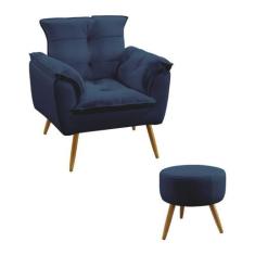 Kit Poltrona Decorativa Estofada Para Sala De Estar Opala e Puff Solar