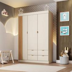 Guarda Roupa Infantil 3 Portas Ripado Ayla Phoenix Baby, Off White