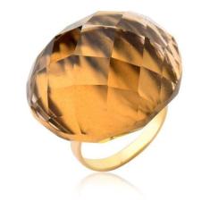 Anel Pedra Natural Cristal Fumê Ouro 18k Puro - MAEHLER JOIAS, 26, Dou