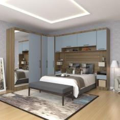 Quarto de Canto Casal com Guarda Roupas com Espelho e Mesas de Cabecei
