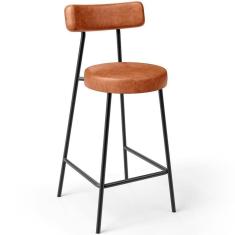 Banqueta Baixa Para Cozinha Sala De Jantar Bar Bancada Milão L02 Couríssimo Camel - Lyam Decor