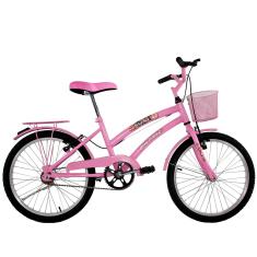 Bicicleta Infantil Feminina Aro 20 Susi Rosa com Paralamas, Bagageiro e Cestinha - Dalannio Bike