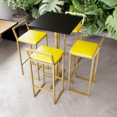 Jogo Mesa Alta Bistrô Quadrada Preta 4 Banquetas Estofado Confort Indu