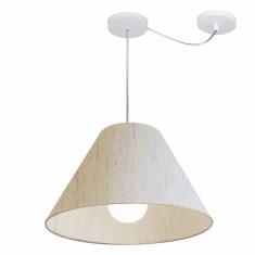 Lustre Pendente Cone Com Desvio De Centro Vivare Md-4272 Cúpula Em Tecido 15x40cm - Bivolt Linho Bege 127/220v