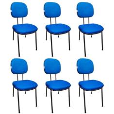 Kit 6 Cadeiras Secretaria Fixa Pé Palito Estofada Tecido Jserrano Azul