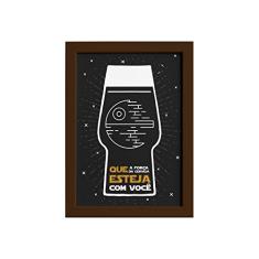 Quadro Geek Jedi Força Cerveja Moldura Marrom 33x43cm