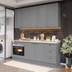 Cozinha Compacta 4 Peças com Balcão Para Forno de Embutir Emily Cinza/Calcare