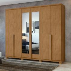 Guarda-Roupa 6 Portas 4 Gavetas 100% MDF Alonzo com espelho e com Pés Amêndoa Clean