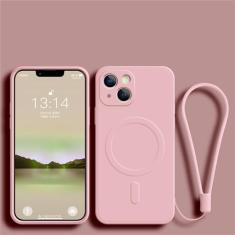Capa magnética de silicone para carregamento sem fio, capa de cordão para iphone 14 13 12 mini 11 pro max x xr xs 7 8 plus, rosa, para iphone11pro max