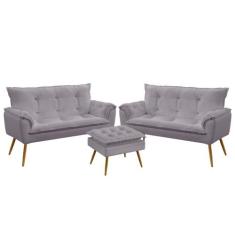 2 Namoradeiras Opala com Puff Lunar Veludo Aradecor, Cinza Claro, ÚNIC