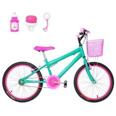 Bicicleta Infantil Feminina Aro 20+Kit Passeio Verde água