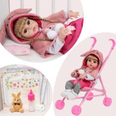Boneca Bebê Reborn Menina Coelhinha Loira Linda Com Carrinho - Cegonha