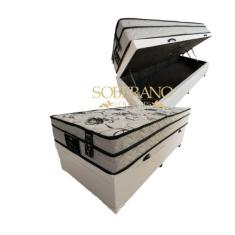 Cama Box Com Baú Solteiro + Colchão De Molas Ensacadas - Soberano -Luf