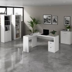 Kit 4 Peças Com 1 Mesa Para Escritório Em L, 2 Estantes E 1 A