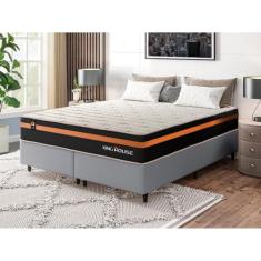 Conjunto Cama Box Cinza c/ Molas Ensacadas Sirius Preto Queen 158x198x65