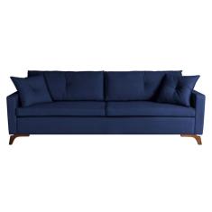 Sofá 3 Lugares Viena Veludo Azul 230 cm