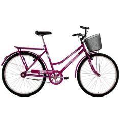 Bicicleta Feminina Aro 26 Classic Com Para-lama e Cesta Violeta