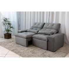 Sofá Retrátil e Reclinável 2m Tecido Suede Cinza