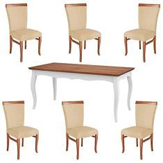 Conjunto Mesa Gallia 180cm com 6 Cadeiras Orfeu Poliéster Branco/Imbuía - Gran Belo