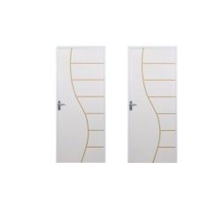 2 Kits Porta de Madeira Decorada 215x85cm com Batente de Aço 06cm Cantareira Branco
