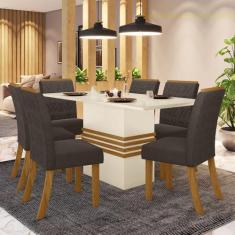 Conjunto Sala de Jantar Mesa 160 Cm Tampo MDF com Vidro 6 Cadeiras Mel