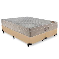 Cama Box King Bipartido Sintético + Colchão Ortobom Airtech Molas Ensacadas 65x193x203 Cor:bege
