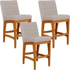 Kit 03 Banquetas Baixa Para Cozinha Bancada Bar Sala Jantar Fixa Mila 
