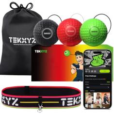 TEKXYZ Bola de boxe reflexo, bola de boxe com 3 níveis de dificuldade com faixa de cabeça, mais macia do que bola de tênis, perfeita para reação, agilidade, velocidade de perfuração, habilidade de
