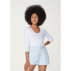 Blusa Básica Manga Longa Com Elastano Feminina-Feminino