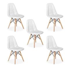 Conjunto 5 Cadeiras Dkr Charles Eames Wood Estofada Botonê - Branca -