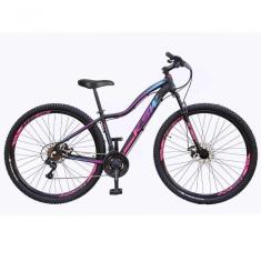 Bicicleta Aro 29 Ksw 24 Marchas Shimano Freios Disco E Trava - Preto-rosa E Azul - 19&quot;