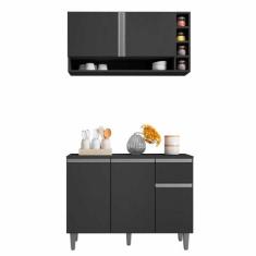 Balcão de Pia e Aéreo Cozinha Vanessa 105cm Cinza Fosco 1926 Sem Tampo