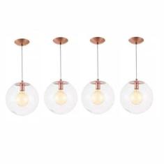 Kit 4 Pendente Redondo Esfera 30cm Vidro Cristal Madelustre