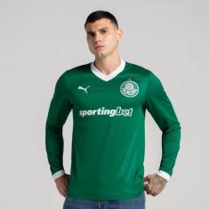 Camisa Palmeiras Puma 2025 Uniforme 1 Manga Longa Torcedor - Masculino-Masculino
