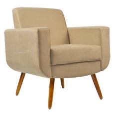 Poltrona Decorativa Cristal Pés Madeira Suede Bege