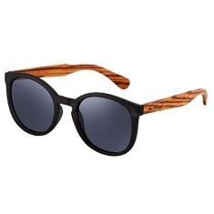 Óculos de Sol HU WOOD Polarizados Óculos de Sol Redondo Design Madeira Bambu com Proteção Uv400 (C4)