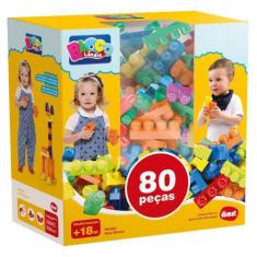 Blocos De Montar Blocolândia 80 Peças Colorido Dismat MK380
