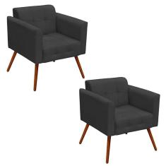 Kit 2 Poltronas Decorativas Pés Palito Ana Suede Grafite - Ibiza