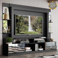 Rack Estante c/ Suporte TV 65" e Espelho Oslo Multimóveis Preto/Madeirado