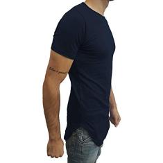Camiseta Longline Oversized Básica Slim Lisa Manga Curta tamanho:p;cor:azul-escuro